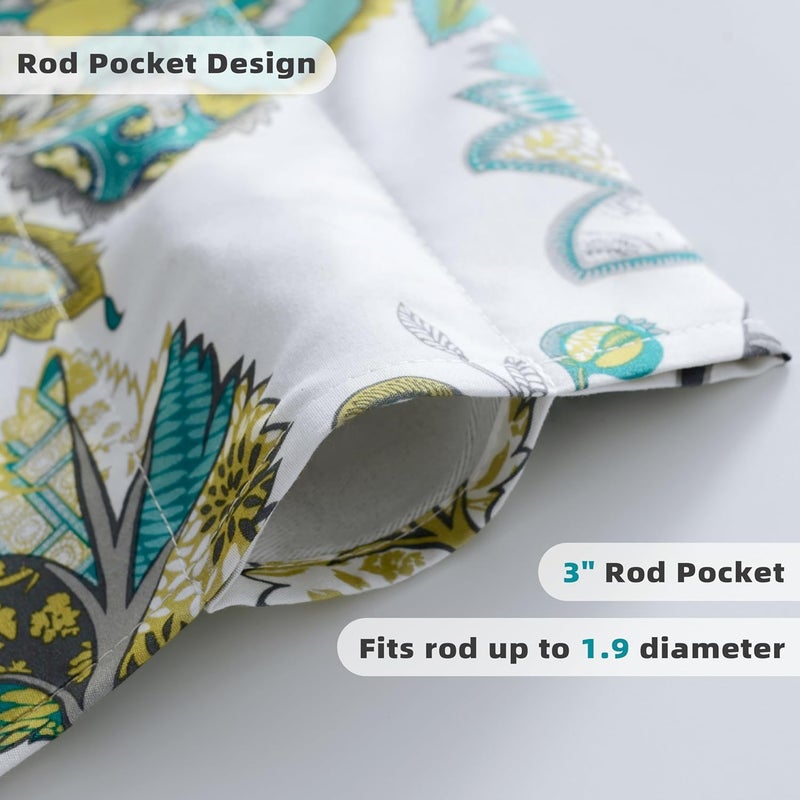 DriftAway Layla Classic America Style Floral Leaves Room Darkening Window Curtain Valance Rod Pocket Single 52 Inch by 18 Inch Plus 2 Inch Header Ivory Teal Gray - Image 3